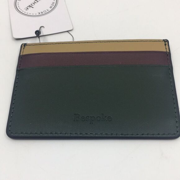 NWT Bespoke Unisex Dark Green Colorblock Leather Card Holder Wallet - Picture 2 of 15